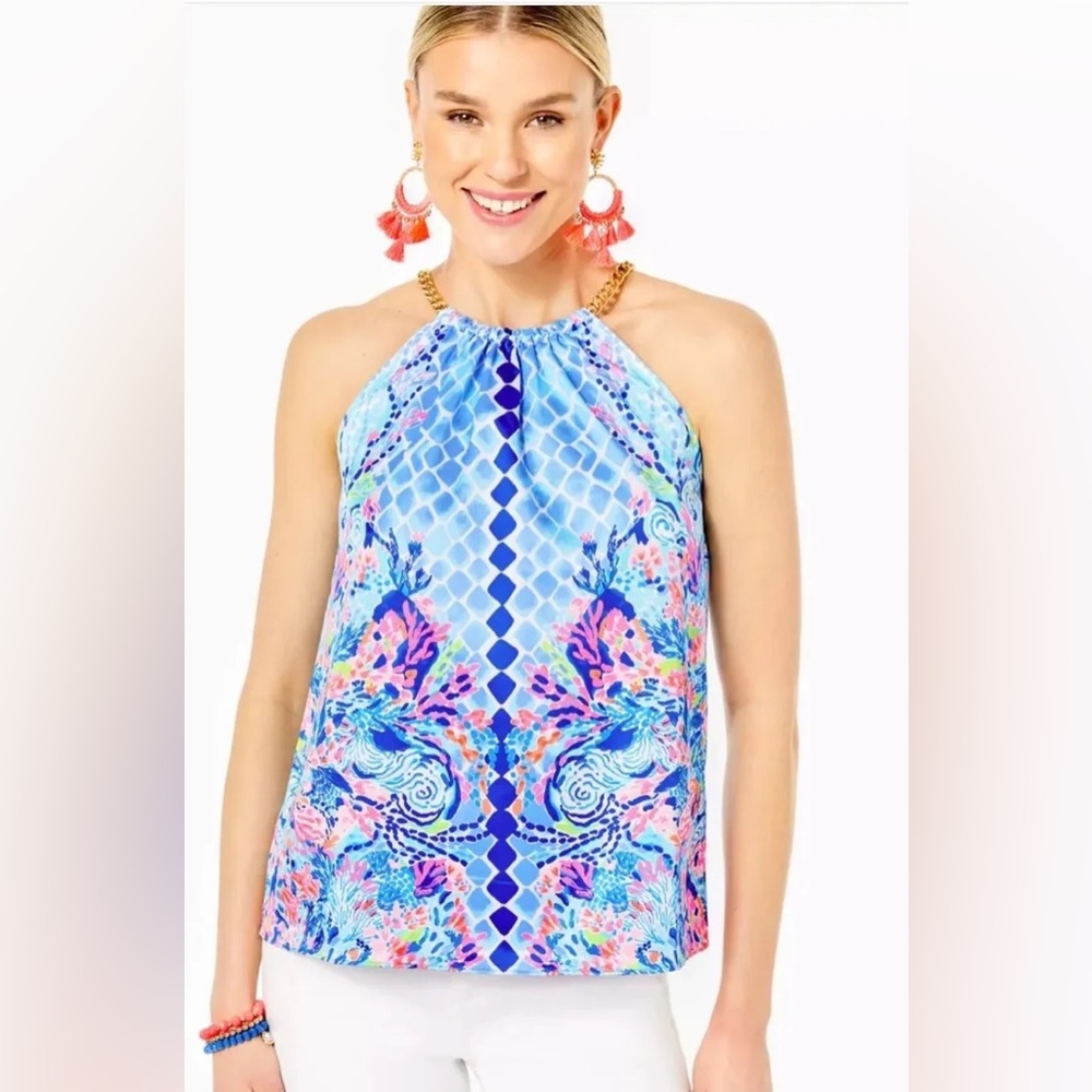 NWT Lilly Pulitzer Isa Halter Top Multi Hidden Treasure Engine Size M